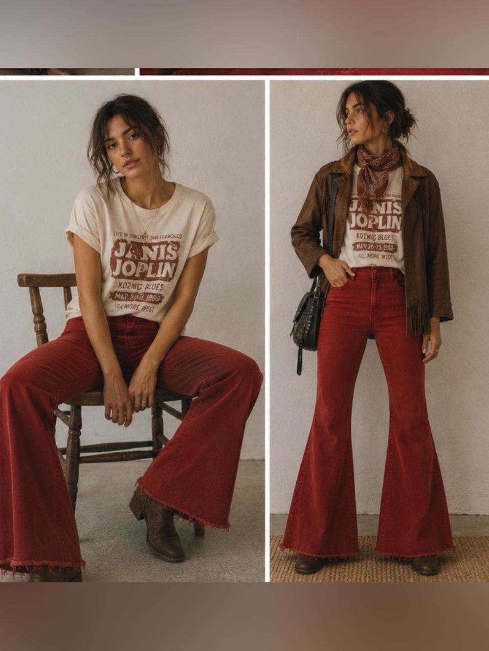 Free People Red Extreme Flare Bell Bottom Jeans Boho Festival Retro 70s Pants